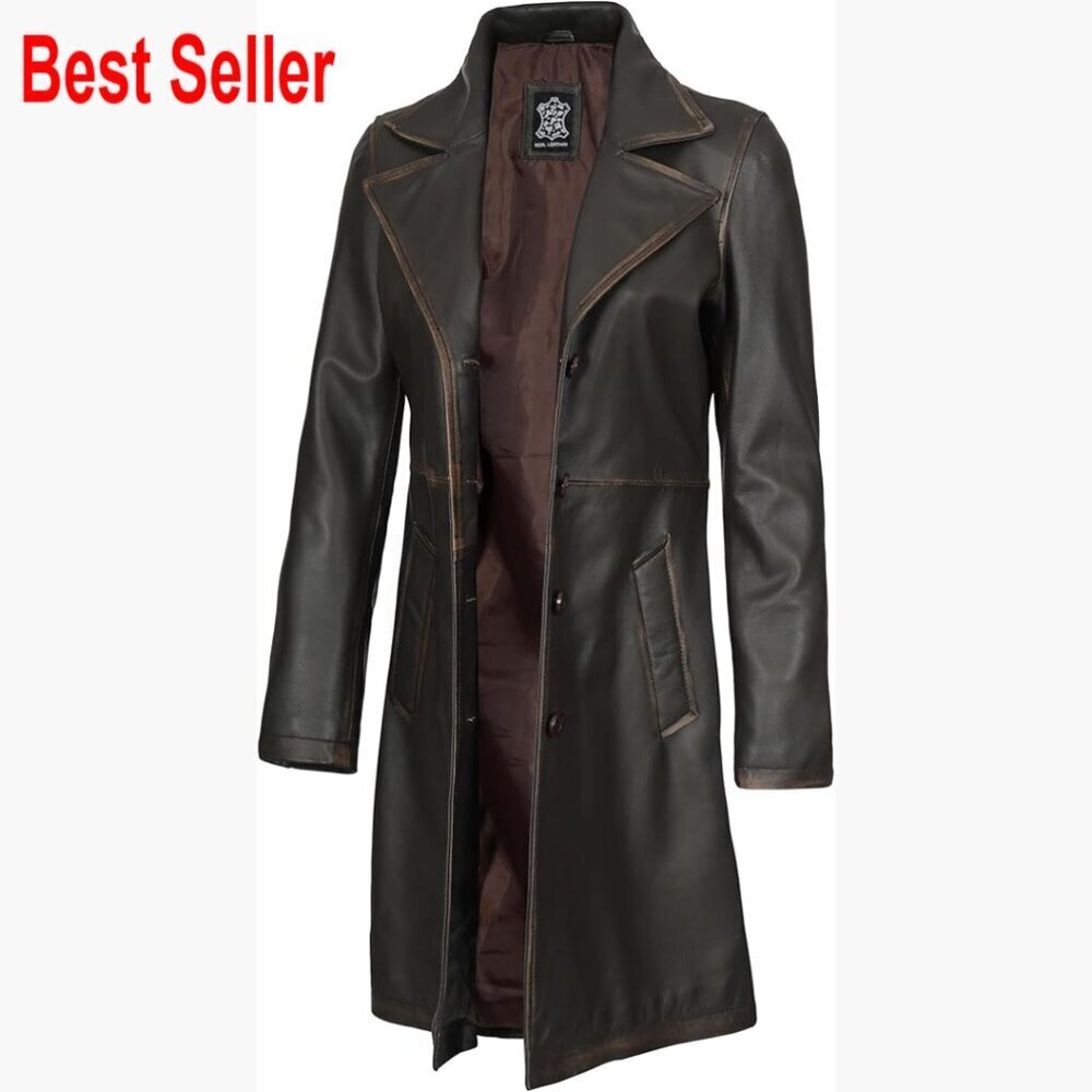 Long Leather Car Coat Jacket Women Lambskin Trench Coat